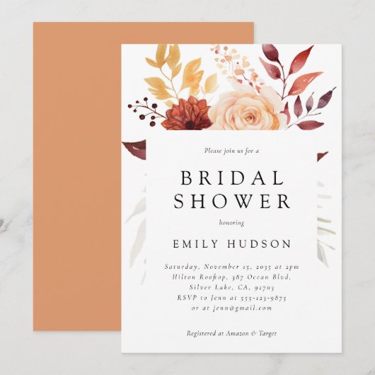 Fall Floral Boho Bridal Dusche Einladung (Vorne/Hinten)