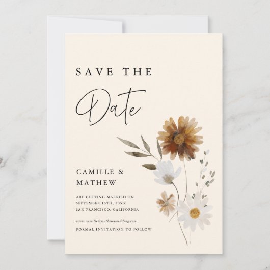 Fall Floral Boho Foto Save the Date Karte (Vorderseite)