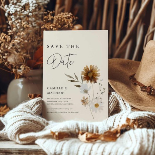 Fall Floral Boho Foto Save the Date Karte