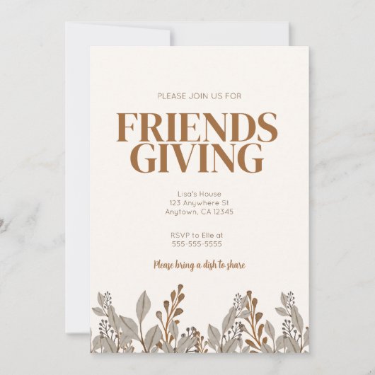 Fall Floral Boho Friendsgiving Einladung (Vorderseite)