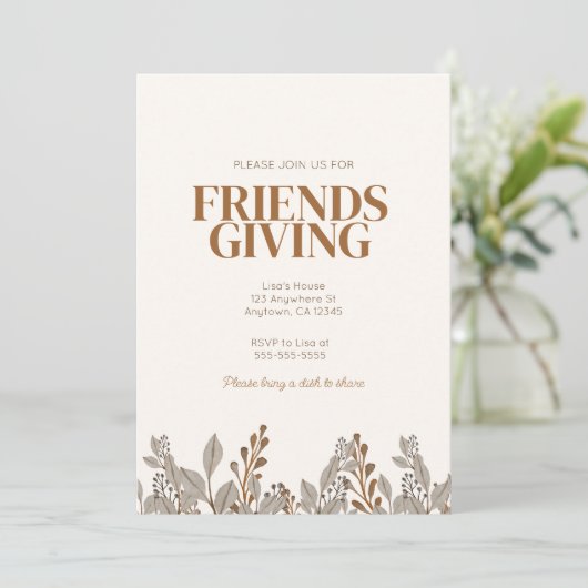 Fall Floral Boho Friendsgiving Einladung (Stehend Vorderseite)