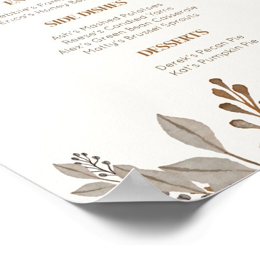 Fall Floral Boho Friendsgiving Menu Poster (Ecke)
