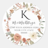 Fall Floral BOHO Herbstleaves Monogram Address C Runder Aufkleber (Vorderseite)