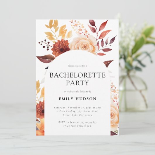 Fall Floral Boho Junggeselinnen-Abschied Einladung (Stehend Vorderseite)