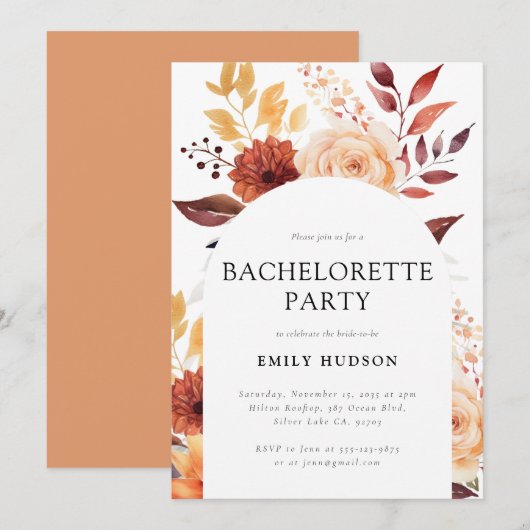 Fall Floral Boho Junggeselinnen-Abschied Einladung (Vorne/Hinten)