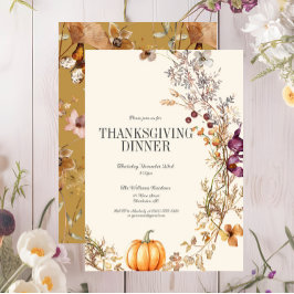 Fall Floral Boho Pumpkin Erntedank Dinner Einladung