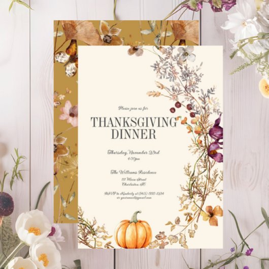 Fall Floral Boho Pumpkin Erntedank Dinner Einladung