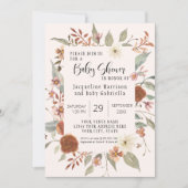 Fall Floral BOHO Script Girl Baby Shooting Foto Einladung (Vorderseite)
