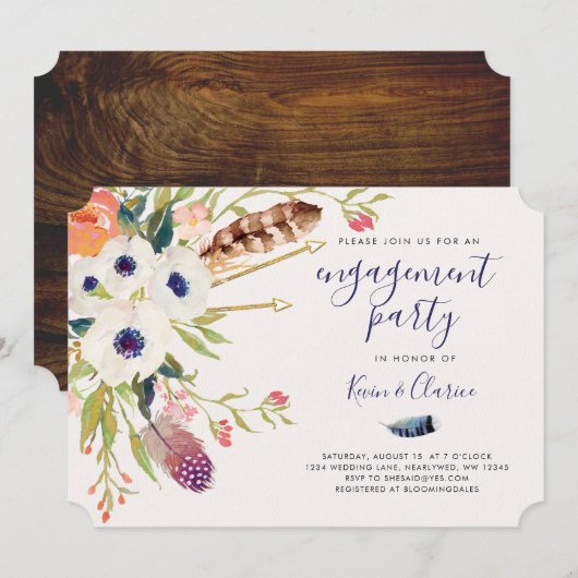 Fall Floral Boho Verlobung Einladung (Vorne/Hinten)