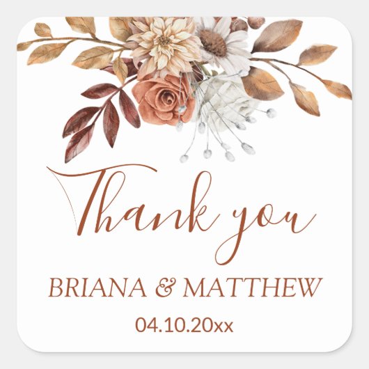 Fall Floral Bouquet auf Weiß Gefallen Quadratischer Aufkleber (Vorderseite)