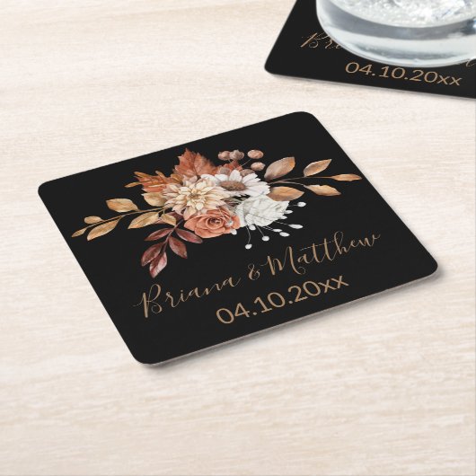 Fall Floral Bouquet Black Square Paper Untersetzer (angewinkelt)