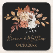 Fall Floral Bouquet Black Square Paper Untersetzer (Vorderseite)