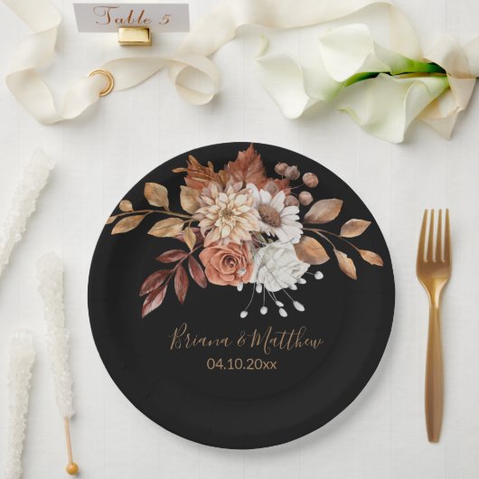 Fall Floral Bouquet Black Wedding Paper Teller (Hochzeit)