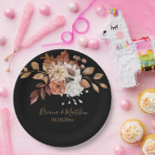 Fall Floral Bouquet Black Wedding Paper Teller (Party)