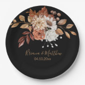 Fall Floral Bouquet Black Wedding Paper Teller (Vorderseite)