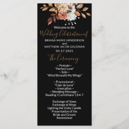 Fall Floral Bouquet Black Wedding Programm