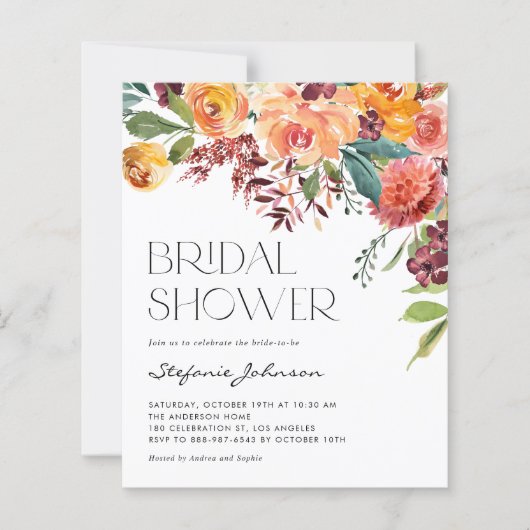 Fall Floral Bouquet Bridal Dusche Einladung (Vorderseite)