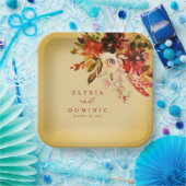 Fall Floral Bouquet Elegant Gold Waschen Hochzeit Pappteller (Party)