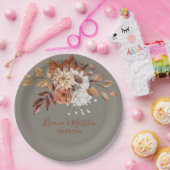 Fall Floral Bouquet Gray Wedding Paper Tellers Pappteller (Party)