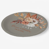 Fall Floral Bouquet Gray Wedding Paper Tellers Pappteller (Schrägansicht)