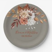 Fall Floral Bouquet Gray Wedding Paper Tellers Pappteller (Vorderseite)