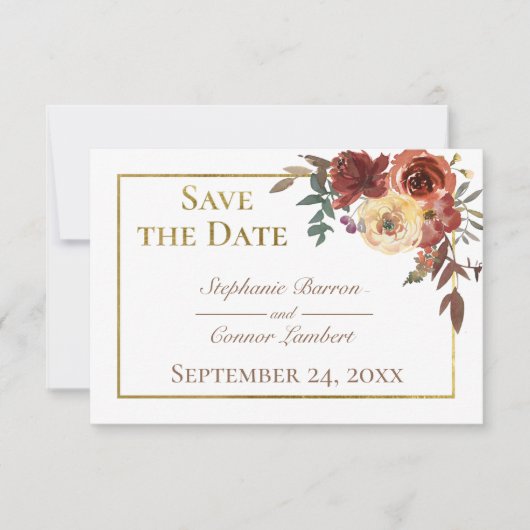 Fall Floral Bouquet mit Goldhochzeit Save The Date (Vorderseite)
