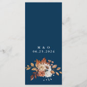 Fall Floral Bouquet Navy Blue Wedding Menu Menükarte (Rückseite)