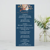 Fall Floral Bouquet Navy Blue Wedding Menu Menükarte (Stehend Vorderseite)