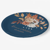 Fall Floral Bouquet Navy Blue Wedding Paper Teller (Schrägansicht)
