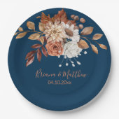 Fall Floral Bouquet Navy Blue Wedding Paper Teller (Vorderseite)