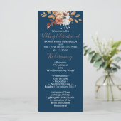 Fall Floral Bouquet Navy Blue Wedding Programm (Stehend Vorderseite)