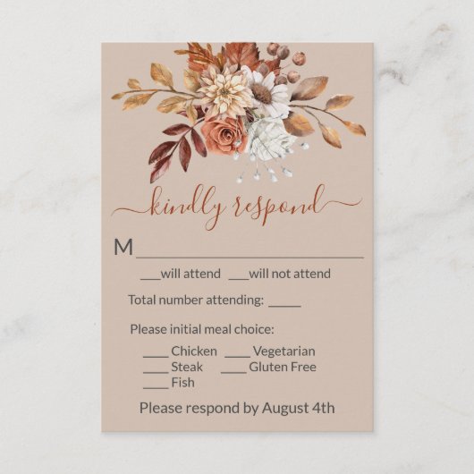 Fall Floral Bouquet Taupe Einschließung RSVP Karte (Vorderseite)
