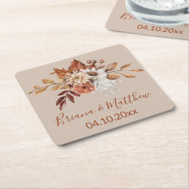 Fall Floral Bouquet Taupe Square Paper Untersetzer