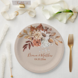 Fall Floral Bouquet Taupe Wedding Paper Teller