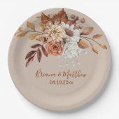 Fall Floral Bouquet Taupe Wedding Paper Teller (Vorderseite)
