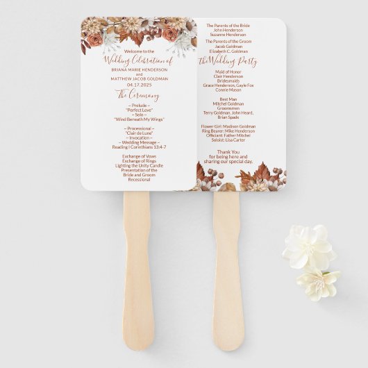 Fall Floral Bouquet White Wedding Hand Fan Fächer (Vorne und Hinten)