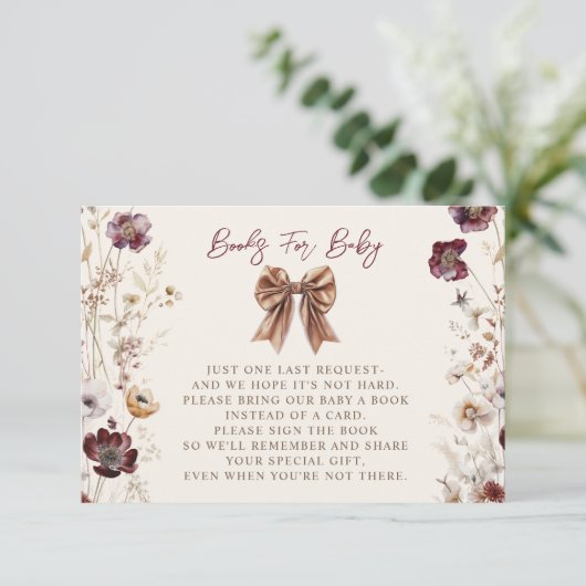 Fall Floral Bow Girl Babydusche Anfrage Begleitkarte (Stehend Vorderseite)