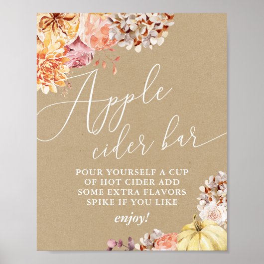 Fall Floral Brautparty Apple Cider-Zeichen Poster (Vorne)