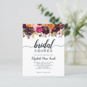 Fall Floral Brautparty Burgundy Gold Einladung (Stehend Vorderseite)