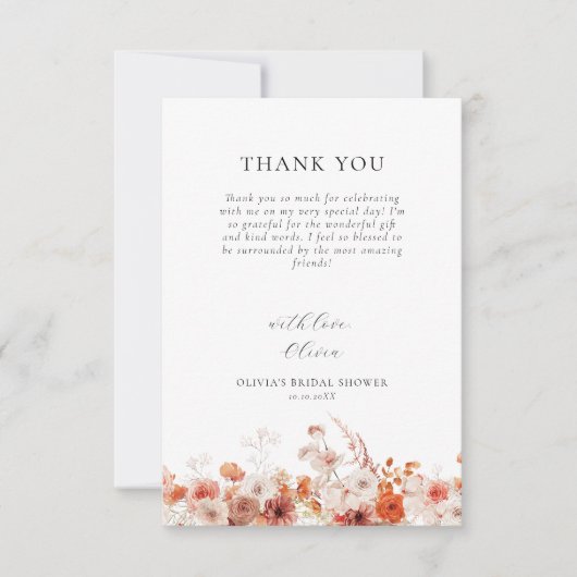 Fall Floral Brautparty Dankeskarte (Vorderseite)