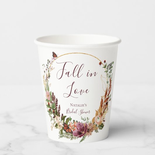 Fall Floral Brautparty Pappbecher (Rückseite)