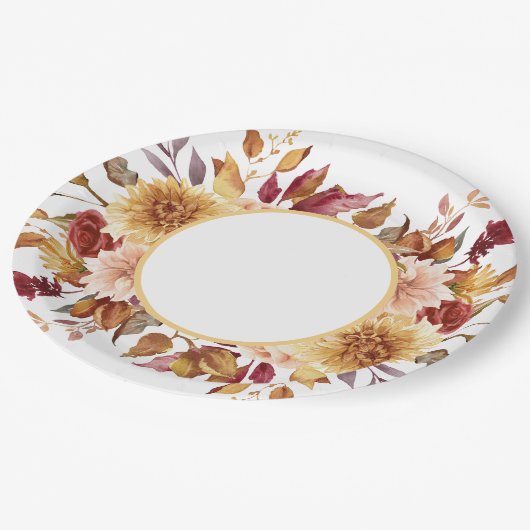 Fall Floral Brautparty Pappteller (Schrägansicht)