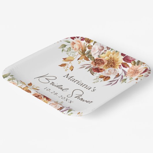 Fall Floral Brautparty Pappteller (Gewinkelt)