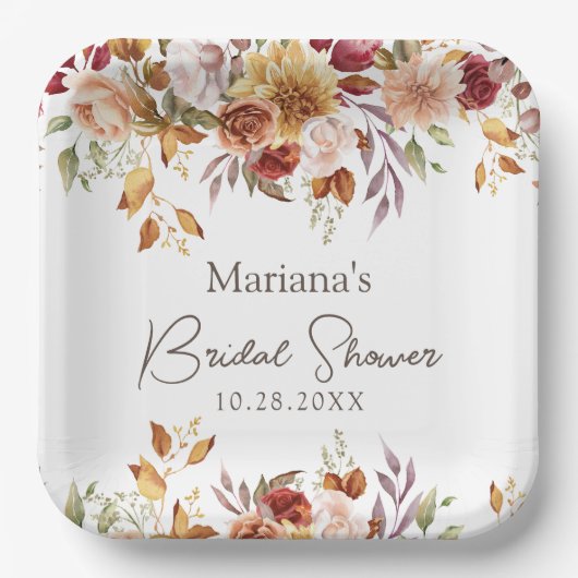 Fall Floral Brautparty Pappteller (Vorderseite)