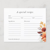 Fall Floral Brautparty Rezeptkarte (Vorderseite)