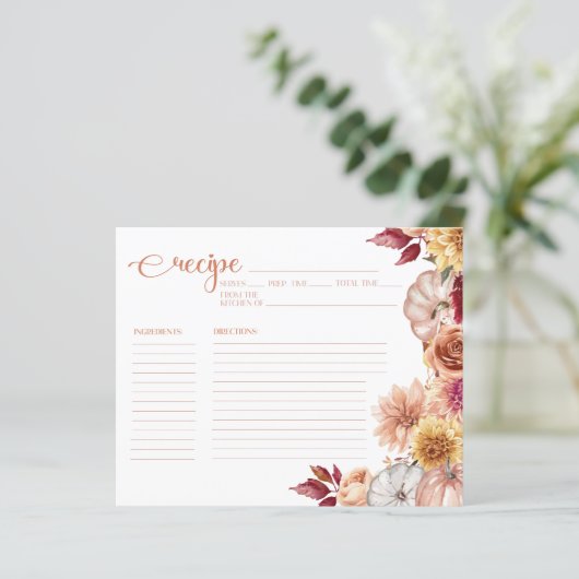 Fall Floral Brautparty Rezeptkarte (Stehend Vorderseite)