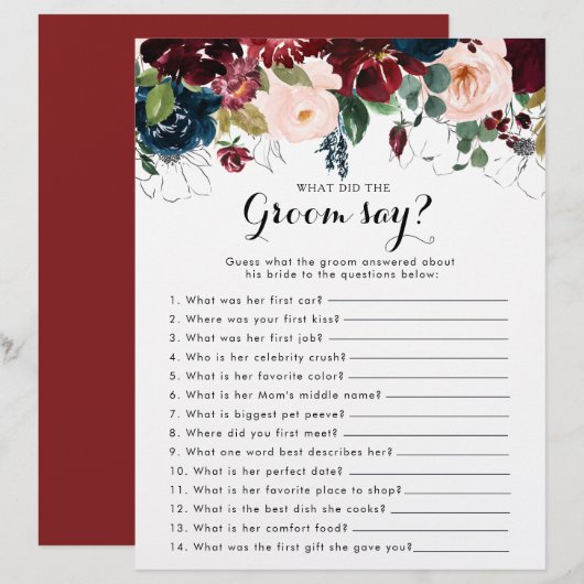 Fall Floral Brautparty Was hat die Groom Say? (Vorne/Hinten)