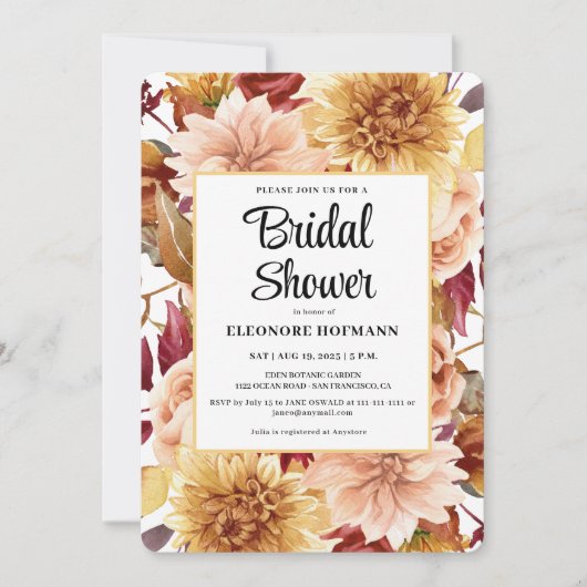 Fall Floral Bridal Dusche Einladung (Vorderseite)