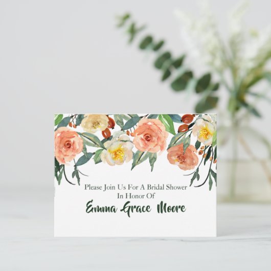 Fall Floral Bridal Dusche Einladung (Stehend Vorderseite)