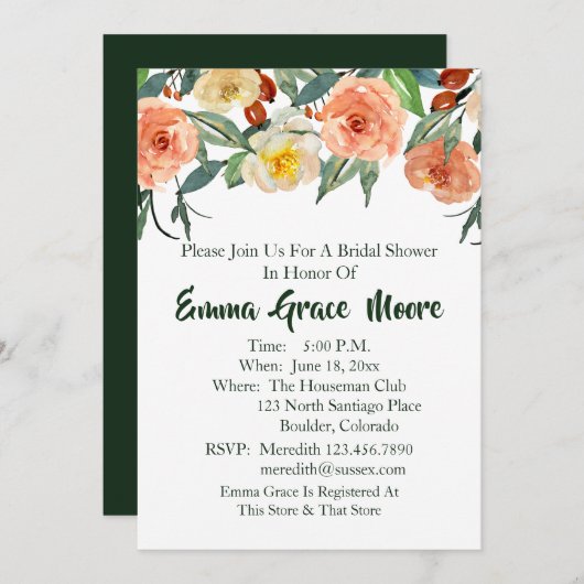 Fall Floral Bridal Dusche Einladung (Vorne/Hinten)